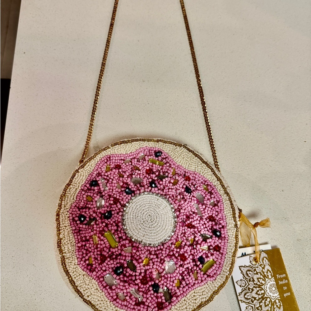 Pink Beaded Donut Crossbody Bag